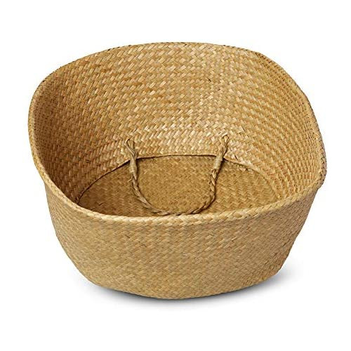 Natural Seagrass Basket - Home/Kitchen/Storage/Laundry/Organizer/Beach/Decor/Baskets - Woven Plantbasket - Beach Bag - Toy Storage - Laundry Basket - Picnic Tote - Handle Basket - Medium Size