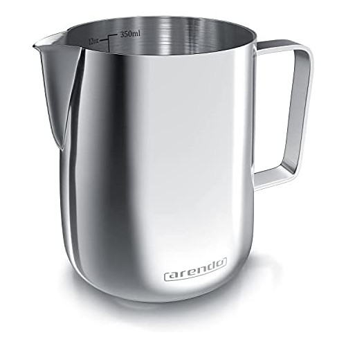 Arendo - Stainless steel milk jug 600 ml - frother jug - milk pitcher - stainless steel - for milk frothing - dishwasher safe - measuring scale - for barista cappuccino latte