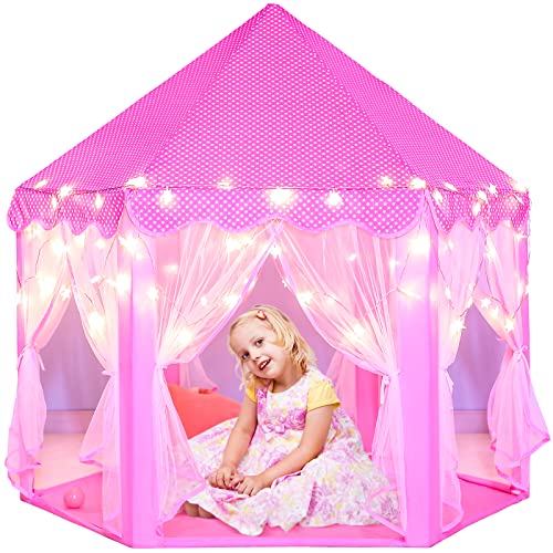 육각 프린세스 캐슬 놀이텐트 Sumerice 소녀 Play Tent 토이 Large Indoor Outdoor Hexagon 공주 Castle Fairy Playhouse Pink