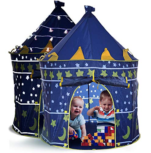 LimitlessFunN 어린이 Play Tent Star Lights & Carrying 케이스 Pop Up Portable Glow 다크 Stars 블루 Castle Playhouse 소녀 소년 Indoor Outdoor Use
