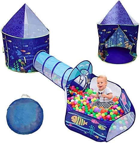 오션월드 터널 놀이텐트 LOJETON 3pc Ocean World 어린이 Play Tent Tunnel & Ball Pit Basketball Hoop 소년 소녀 Toddlers - Indoor/Outdoor Playhouse 경량 Easy Setup