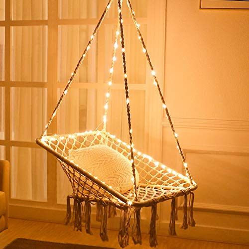 X-cosrack Hammock Chair with Lights - Cotton Square Shape for Patio Bedroom Balcony (Stand NOT Included)