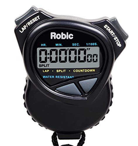 Robic 1000W 듀얼 Stopwatch Countdown Timer- Black- Water Resistant- Huge LCD Display Hold Use