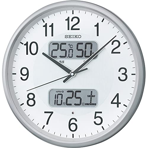 세이코 시계 벽시계 은색 메탈릭 직경35.0x5.2cm 전파 아날로그 캘린더 온도 습도 표시 KX383S