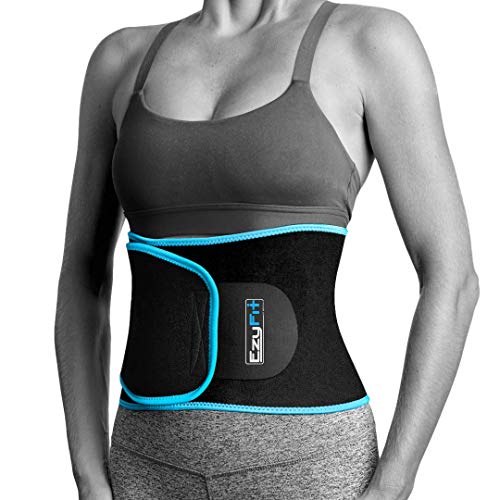 EzyFit Waist Trimmer Premium Exercise Workout Ab Belt 여성 & Men 조절되는 Stomach Trainer Back Support 매트 블루 Trim Fits 24-42"