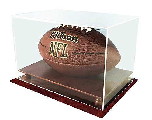 DECOMIL - UV Protection Football Display 케이스 Holder All 4 Sides Visible Solid 우드 Base 체리 Finish