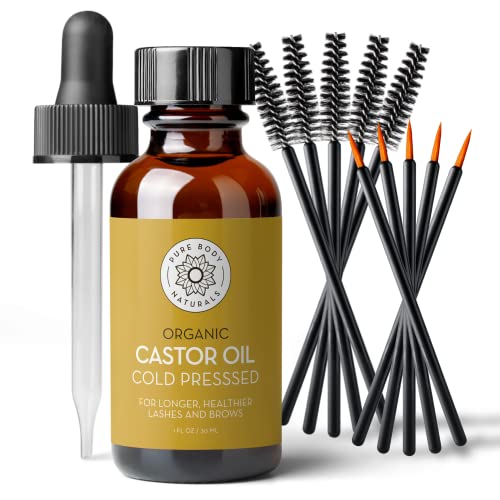 Organic Castor Oil Eyelashes Eyebrows Applicator Kit Lash & Brow Growth Serum Pure Body Naturals 1oz - Label Varies