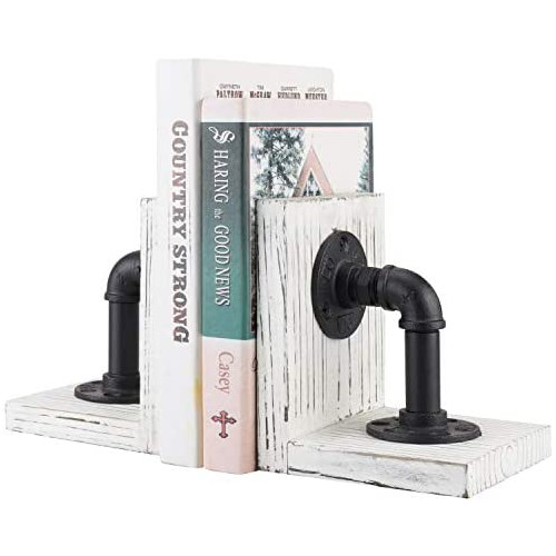 MyGift Industrial-Style Pipe & Torched 우드 Decorative Bookends Office Desktop Book Stands 1-Pair