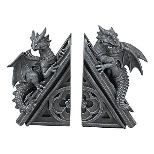Design Toscano CL55773 Castle Dragon Gothic Decorative Bookend Statues 8 Inch 세트 Two Grey 2 Count