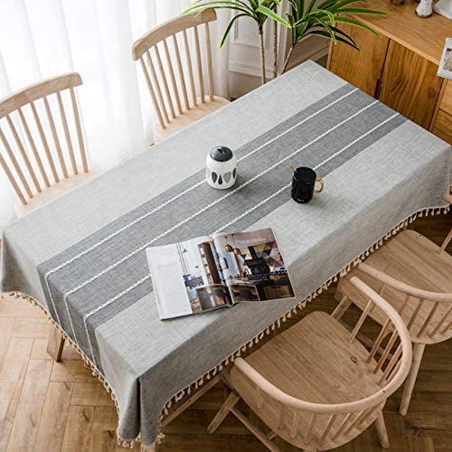 Oubonun Rustic Lattice Tablecloth Cotton Linen Grey Rectangle Table Cloths for Kitchen Dining, Party, Holiday, Christmas, Buffet, 55x102
