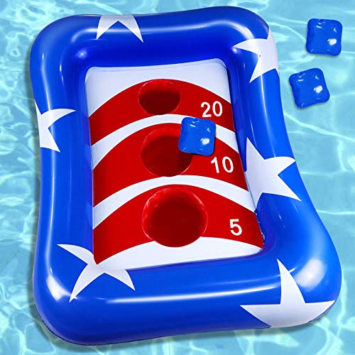 36 Inflatable Pool Cornhole Set Toss Games, American Flag Ring Toss Pool Toys for Kids Adults Outdoor Beach Game Patriotic Float Cornhole Board Pool Party Summer Water Carnival Beach Toys