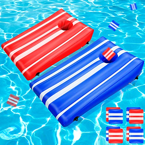 EAONE 2 Pack Pool Cornhole, Pool Games for Adults and Family, Inflatable Floating Bean Bag Toss Water Game Accessories with 8 Beanbags for Kids Teens Summer Outdoor Playing
