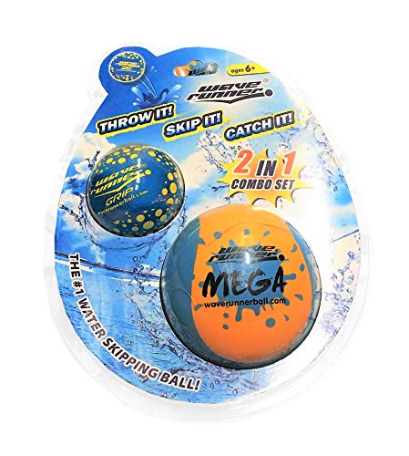 Wave Runner Soft Foam Water Skipping Ball | 2-Pack Bundle | Speed Duo Set Includes Two Water Bouncing Balls Mega Ball & Grip Ball | Great Summer Toy for Beach Swimming Pool River Lake