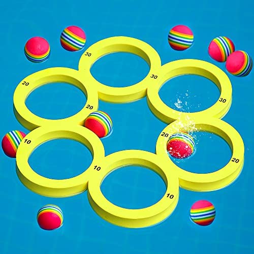 Hiboom Floaty Pool Pong Game Combo Foam with 10 Colorful Balls, Floating Swimming Pool Party Toys, Water Toss Game for Family Adults Kids (Triangle, 2 Pack Yellow)