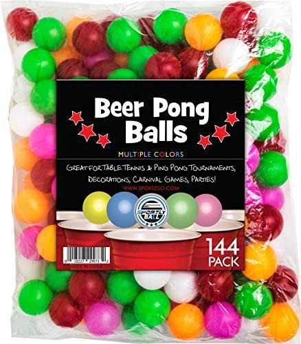 SportzGo Beer Pong Plastic Balls Bulk - 144 Pack of Washable Balls for Beer Olympics Drinking Games Table Tenis Carnival Beer Pool Games Ball 38 mm Party Decorations Indoor & Outdoor