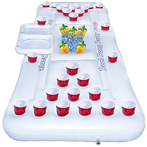 FUNPENY Floating Inflatable Pong Pool Party Barge, Outdoor Pong Table for Adults Party Games with Color White