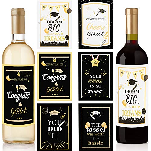 24 Pieces Graduation Gift Wine Labels Stickers Graduation Beer Bottle Labels Graduation Party Bottle Stickers Graduation Present Label Sticker for College Grad Party Supply, 5.5 x 3.9 Inch, 6 Styles