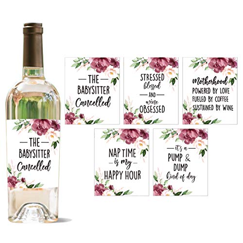 YouFangworkshop Mommys First Milestone Stickers Wine Bottle Labels, Set of 5 Waterproof Wine Bottle Sticker Covers, Great Baby Shower Ideas for Mom to Be, Pregnancy for New Mom