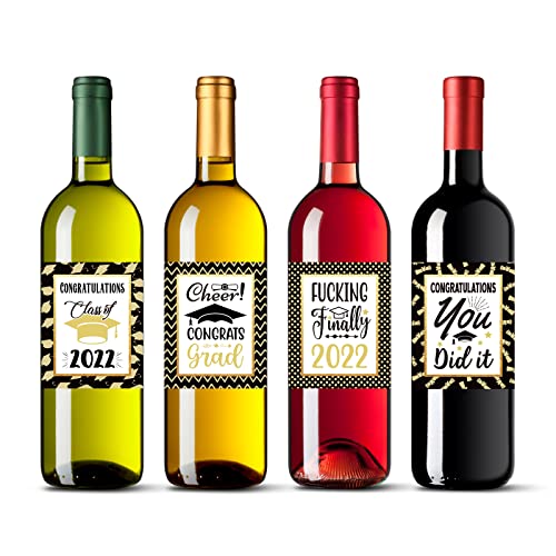 WaaHome Funny Graduation Wine Bottle Labels Decorations, 4pcs You Did It Class of 2022 Graduation Wine Bottle Labels Stickers for High School College Nursing Graduation Party Favors Supplies Gifts