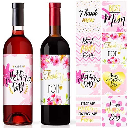 32 Pieces Mothers Day Wine Bottle Label Stickers Mothers Day Gift for Women Mothers Day Party Wine Bottle Decoration Mothers Day Wine Label Gift Wine Sticker for Mothers Day Party Decor