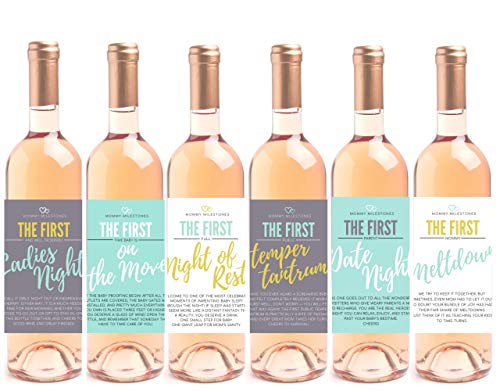 6 Mommys First Milestone Wine Labels and Stickers, Great Baby Shower and Pregnancy Gift Ideas for Mom To Be, Funny Moms First Moments After Having New Baby Girl or Boy u2013 By Harper & Ivy Designs