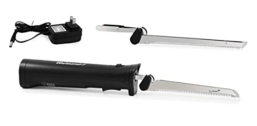 Elite Gourmet EK9810 Professional Cordless Rechargeable Easy-Slice Electric Knife with 4 Serrated Blades and Safety Lock Trigger Release, Carving Meats, Poultry, Bread, Black