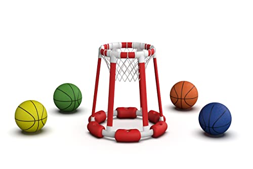 OMOTIYA Pool Basketball Hoops, Floating Basketball Hoop for Pool, 360 Swimming Pool Basketball Hoop, Includes Hoop, 4 Balls and Pump, Red (OMO-21-FPB)