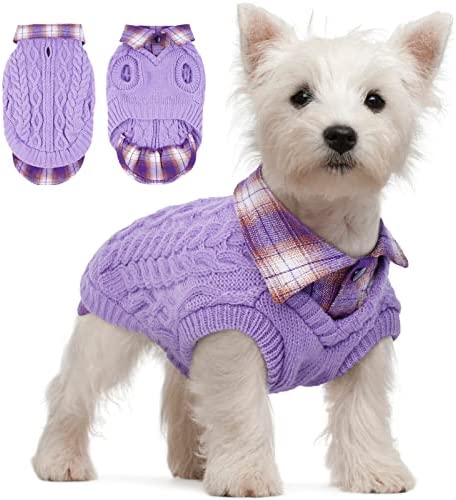 Dog Sweater, Winter Warm Clothing Cat Pet Kitten Knitted Jumper Knitwear Jumpers with Check Shirt Collar Puppy Cozy Turtleneck Coats for Spring Autumn Winter, 2-Legged Vest for Teddy Bichon Corgi