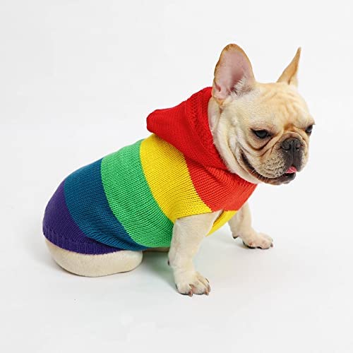 PASRLD Dog Sweater Rainbow Soft and Warm Pet Sweater Dog Pullover Knitwear Puppy Clothes for Fall Winter(Medium, Red-Vest)