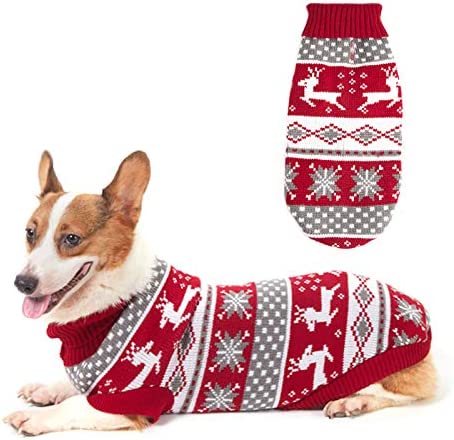 ZIFEIPET Dog Christmas Sweater Cute Reindeer Snowflake Knit Sweater Pet Holiday Cloth Soft Warm Turtleneck Knitwear