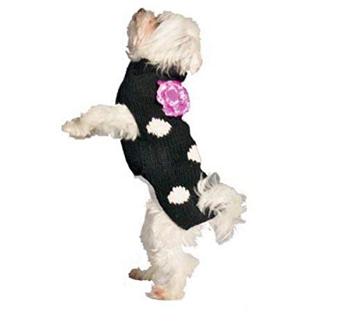 Chilly Dog Black Polka Dot Flower Dog Sweater, Large