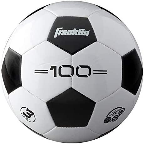 Franklin Sports Soccer Balls - Competition 100 Soccer Balls - Size 3, Size 4 + Size 5 Traditional Soccer Balls - Single + 12 Ball Bulk Packs - Black + White