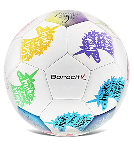 Barocity Unicorn Size 3 Soccer Ball - Boys and Girls Soccer Ball with Colorful Unicorn Artwork, Premium Outdoor and Indoor Soccer Ball for Toddlers Playtime and Practice Games, Cool Ball for All Ages