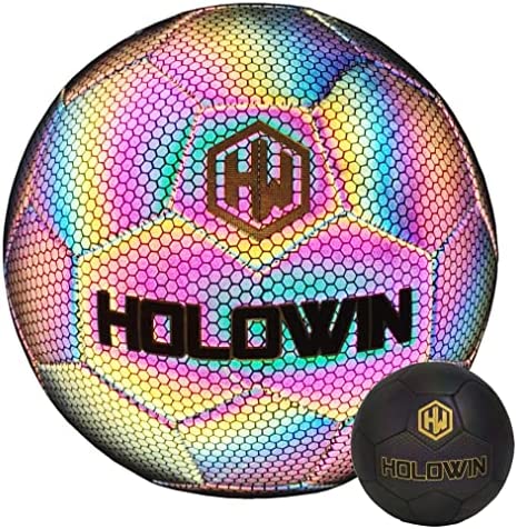 HOLOWIN Holographic Luminous Soccer Ball for Night Games & Training, Glowing in The Dark Light Up Reflective with Camera Flash Reflects Light Toy Gifts for Boys, Kids, & Men (Size 5)