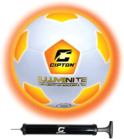 Cipton Glow in The Dark Soccer Ball, LED Light Up Soccer Ball for Ultimate Nighttime Games, 2 LED Bright Lights, Premium Rubber Official Size 5 Soccer Ball, Replacement Batteries & Pump Included