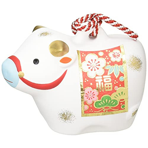 약사가마 간지 금채초복수 후쿠쥬/행복과 장수 소 토방울중 43 흰색 사이즈:높이6x횡8.5cm