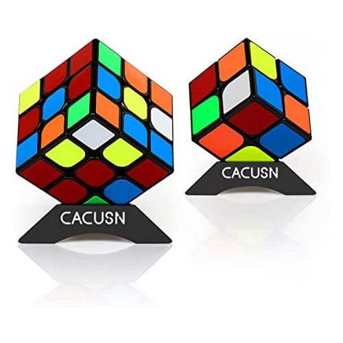 매직 큐브 CACUSN 입체 퍼즐 회전 스무스 스티커 레스 경기용 큐브 세계 기준 배색 스탠드 부착 2개세트 2x2,3x3 (옵션택1)