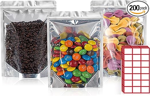 BELLE KR® Mylar Bags for Food Storage with 7.5mil Thickness - Pack of 200 (4