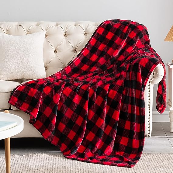 BEDELITE Fleece Throw Blanket for Couch Sofa Bed, Buffalo Plaid Decor Red and Black Checkered Blanket, Cozy Fuzzy Soft Lightweight Warm Blankets Spring Summer