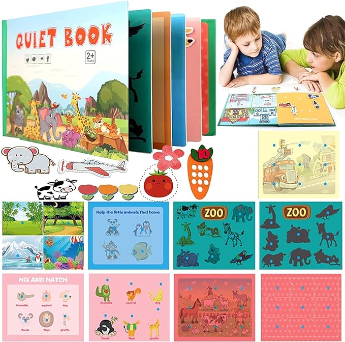Cykapu Preschool Learning Quiet Book for Toddlers, Montessori Activity Toys Busy Book, Educational Toy Toddlers 3-6, Travel Gifts Boys Girls (Animal)