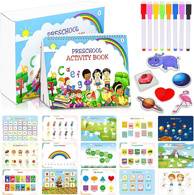 OTLS Montessori Toy Busy Book - Preschool Learning Activities Autism Sensory Toys for Toddlers Education Materials Activity Books Ages 3-5, 30 Pages Themes Workbook.