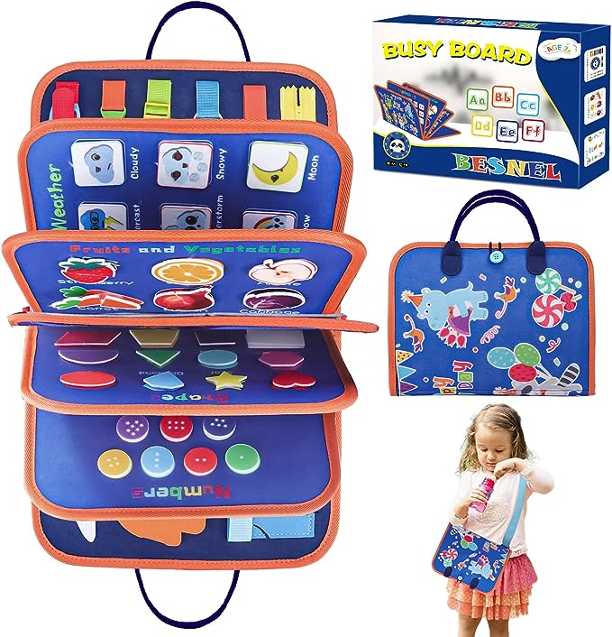 BESNEL Busy Board for Toddlers 2-4,Busy Book 1-3,Preschool Educational Activity Sensory Learning Fine Motor Skills,Zipper 1-3,Gifts Boys Girls