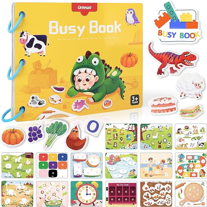 Montessori Busy Book for Toddlers Toys Age 1-2 2-4, Board Preschool Learning Activities Resources 12 Themes Educational with Alphabet Activity Gift 1 2 3 4 Year Old Boys Girls