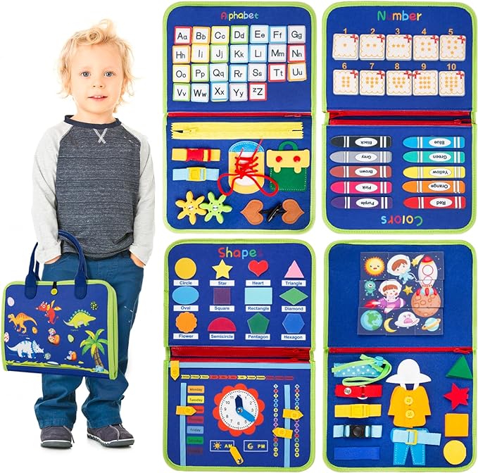 Busy Board for Toddlers, Montessori Book Baby, Activity Books Babies, Sensory Toys Travel Toys, Educational Preschool 1 2 3 4 5 6 Year Old Girls Boys Gift,Blue