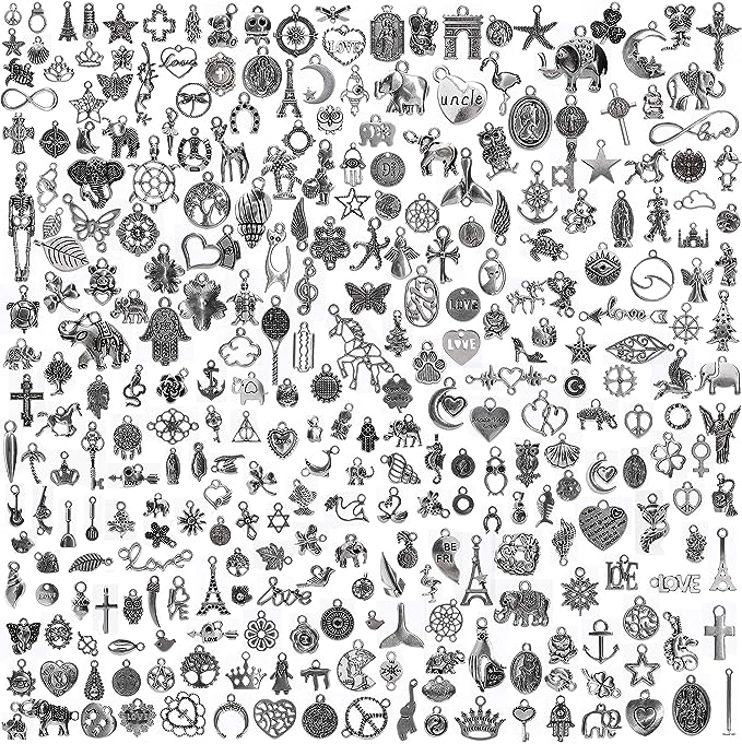 YUEAON 300pcs bulk lots charms for jewelry making supplies kit craft accessories bracelet necklace pendant earring keychain tibetan silver wholesale