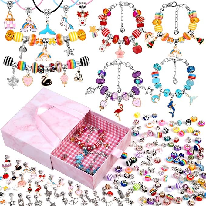 Lezmarket 208 Pcs Charm Bracelet Making Kit for Girls, Unicorn Mermaid Crafts Gifts Set, Bracelets Jewelry 8-12 Age Girl Christmas Birthday Present