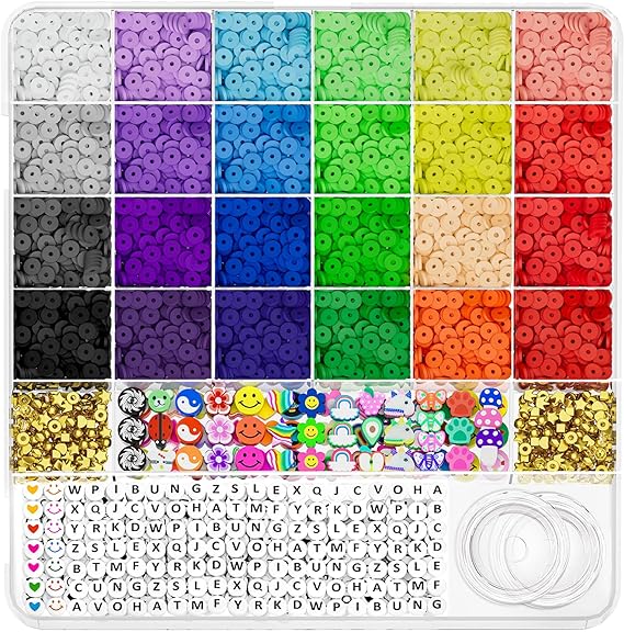 ARTDOT 5342 PCS Clay Beads Bracelet Making Kit, 24 Colors Flat Heishi for Jewelry with Accessories Crafts Girls