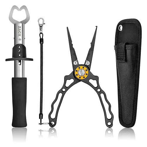 ZACX Fishing Pliers, Fish Lip Gripper Upgraded Muti-Function Fishing Pliers Hook Remover Split Ring,Fly Fishing Tools Set,Ice Fishing,Fishing Gear,Fishing Gifts for Men (Package B)