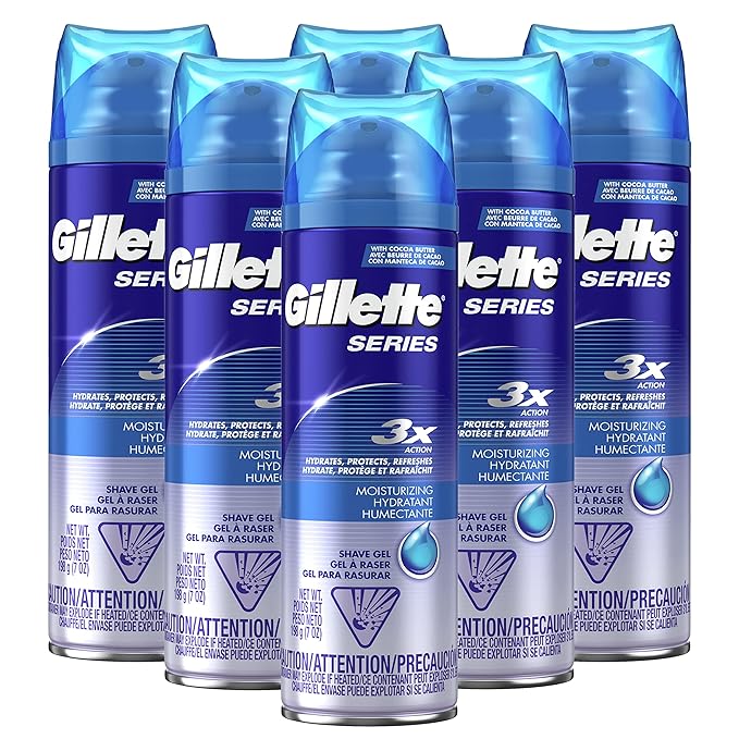 쉐이빙젤 Gillette Series 3X Moisturizing Shave Gel, 6 Count, 7oz Each, Lubrication to Protect Against Irritation, Blue-White, 7 Ounce (Pack of 6)