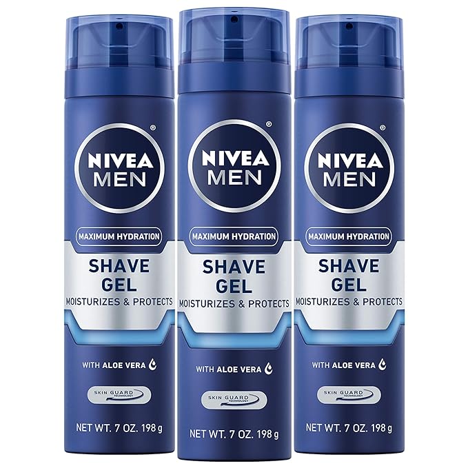 쉐이빙젤 NIVEA MEN Maximum Hydration Shave Gel with Aloe Vera and Provitamin B5, 3 Pack of 7 Oz Cans